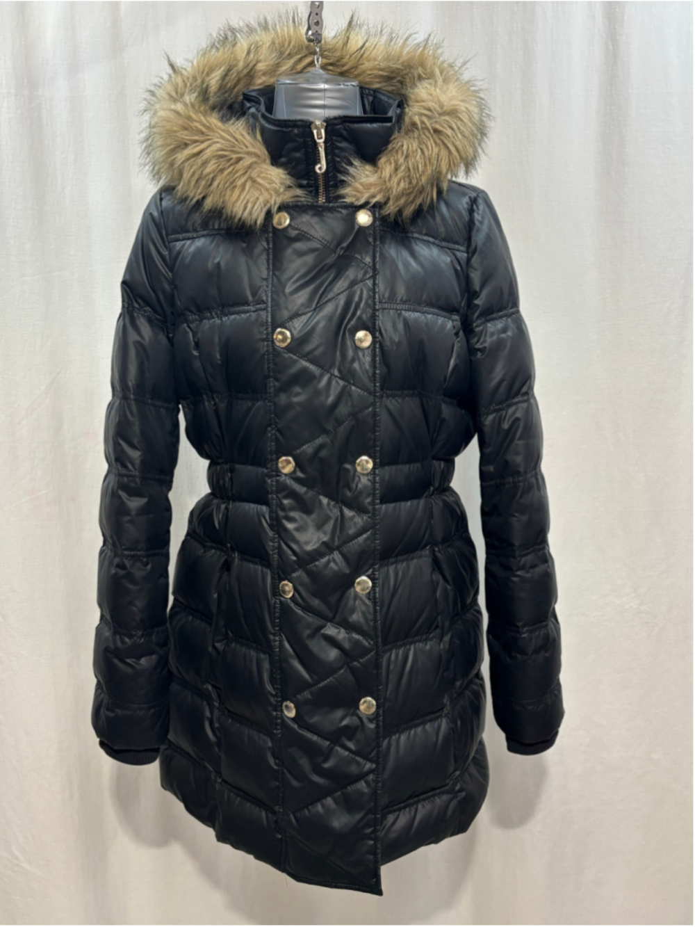 Women's Vintage Juicy Couture Y2K Black Puffer Coat with Faux Fur Hood Size XL - Picture 2 of 10